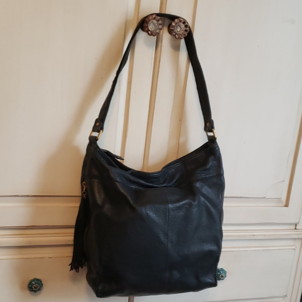 HOBO brand hobo bag. Black pebbled leather